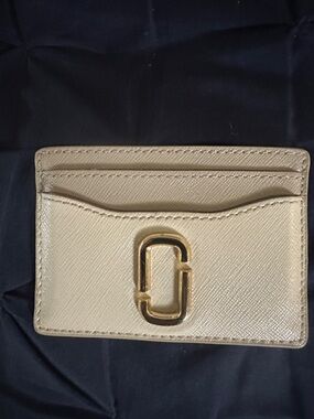 Marc Hacob Neutral Cream snap shot Card Holder with Gold Hardware